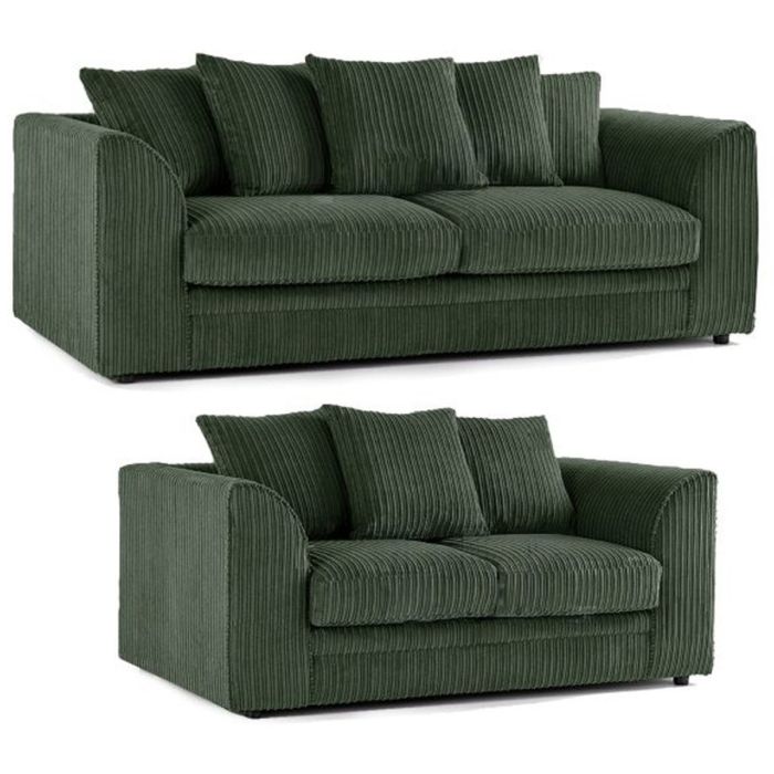 Colourful Oxford Jumbo Cord Scatterback Design 3 Seater and 2 Seater Sofa Set - Green and Other Colours