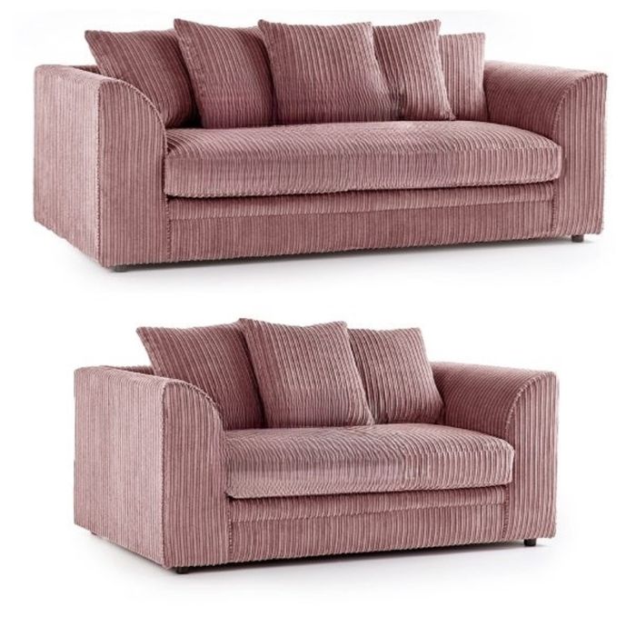 Colourful Oxford Jumbo Cord Scatterback Design 3 Seater and 2 Seater Sofa Set - Pink and Other Colours