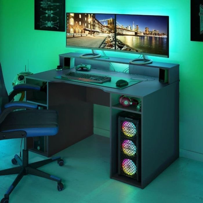 Modern Design Gaming Desk With Hutch - Dark Grey