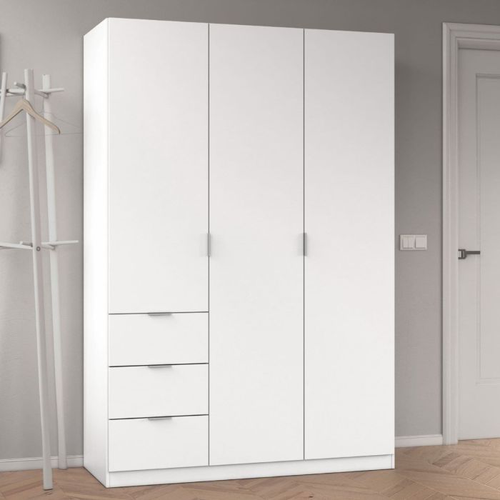 Wardrobe - HARVEY 3 Door Wardrobe White 135cm