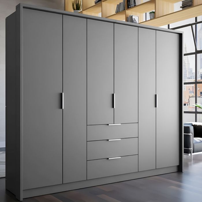 Wardrobe - STAFFORD 6 Door Wardrobe Graphite 255cm