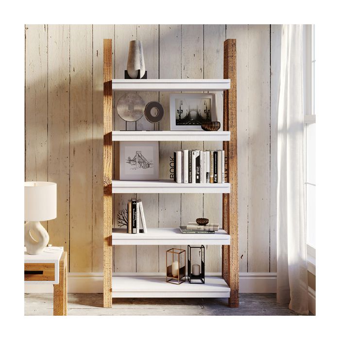 Becky Scandic Theme Reclaimed Wood Large Bookcase Open Five Shelf