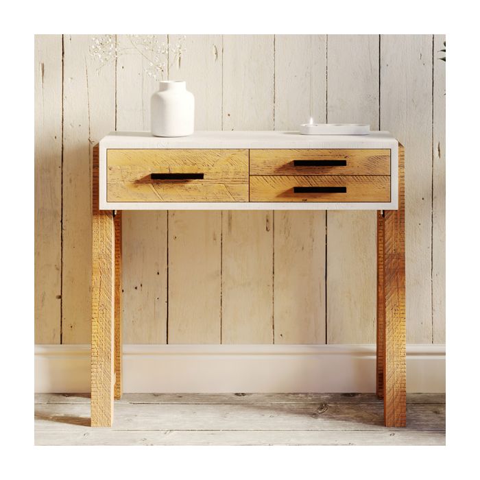 Becky Scandic Theme Reclaimed Wood Small Console Table with 3 Drawers