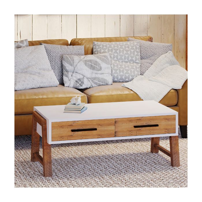 Becky Scandic Theme Reclaimed Wood Coffee Table with Drawer