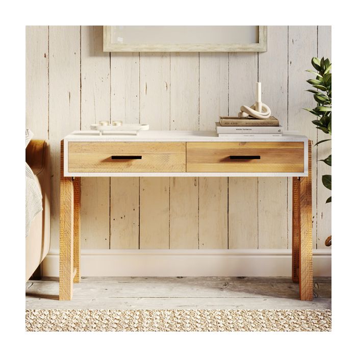 Becky Scandic Theme Reclaimed Wood Console Table with 2 Drawers