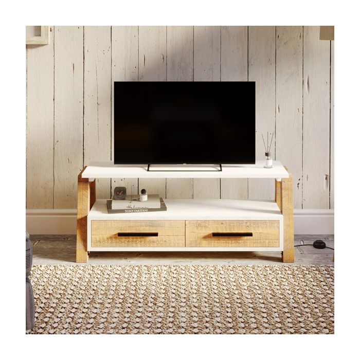 Becky Scandic Theme Reclaimed Wood Tv Unit with 2 Drawer