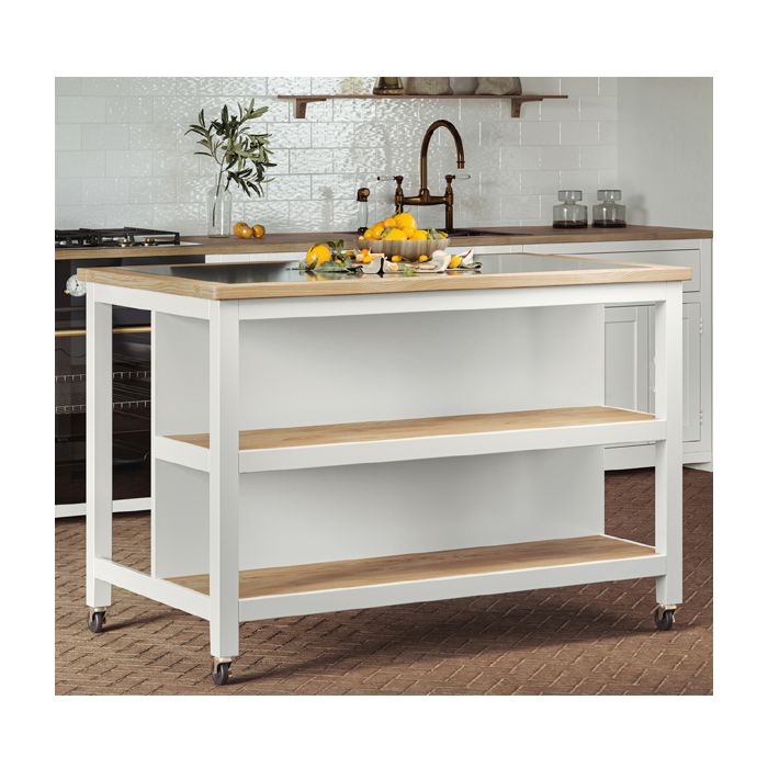 Briley Oak Inlaid Black Granite Top Kitchen Island with Open Breakfast Bar - White