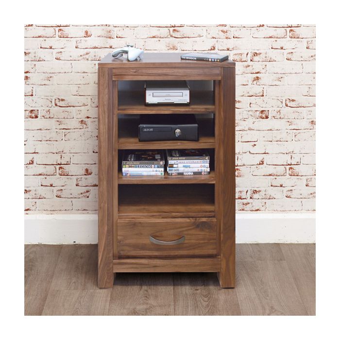 Compact Walnut Open Shelf DVD Storage Cabinet