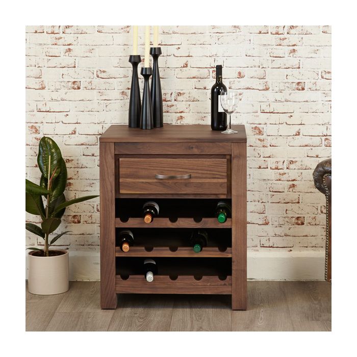 Classic Design Single Drawer Wine Rack - Walnut