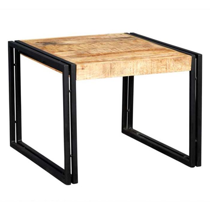 Michelle Industrial Style Small Coffee Table with Natural Hardwood and Iron Edges