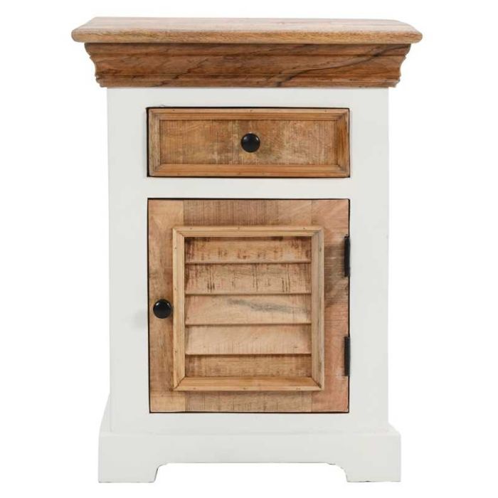 Bedside Table - DEACON Nightstand White and Natural Finish 60cm