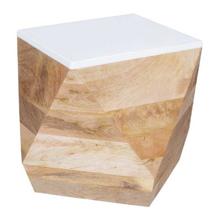 Deacon Solid Mango Wood Side Table - White and Natural Finish