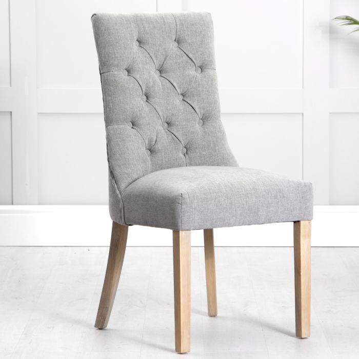Curved Button Back Fabric Dining Chair with Oak Legs - Grey