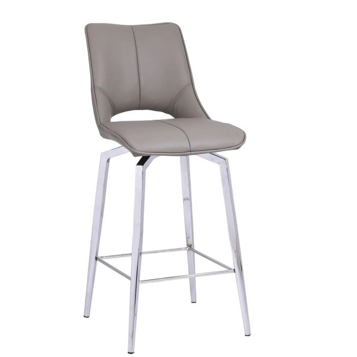 Modern Bar Stool with Chrome Legs and Stitching Detail - Taupe