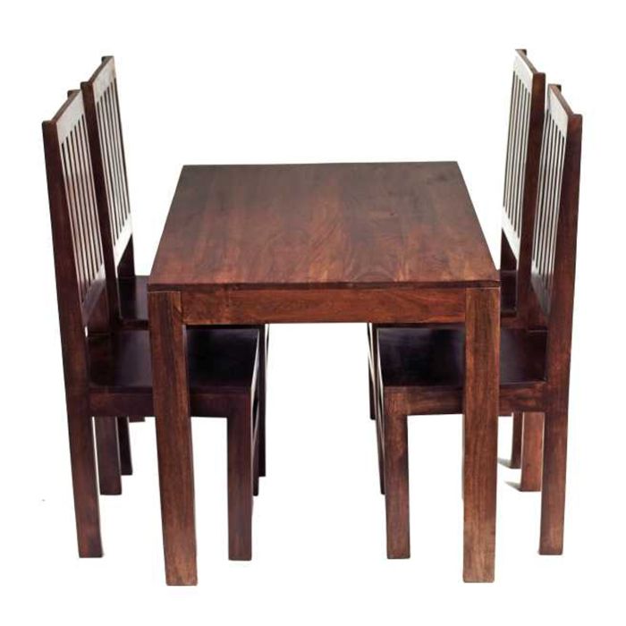 Stella Dark Mango 4 FT Dining Table Set With 4 Wooden Chairs - Walnut