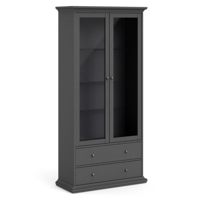 Ewelina Modern Design Display Cabinet with 2 Door and 2 Drawer - Matt Grey