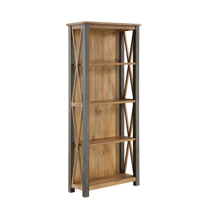 Doyle Elegance Steel Frame Tall Bookcase with 4 Shelves -  Natural Wood