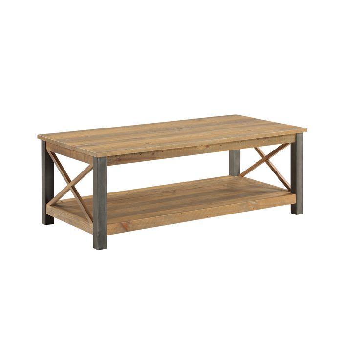 Doyle Rustic Cross Design Frame Extra Large Coffee Table with Open Shelf