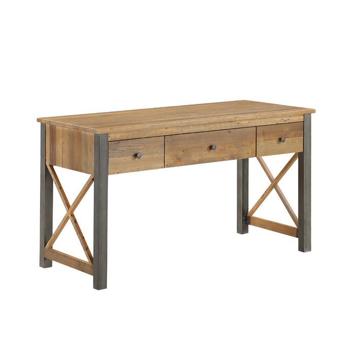 Doyle Rustic Cross Design Frame Computer Desk with Three Drawers - Natural Wood