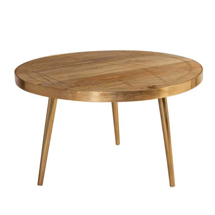 Georgjna Abstract Style Gold Frame Round Coffee Table - Light Natural Finish