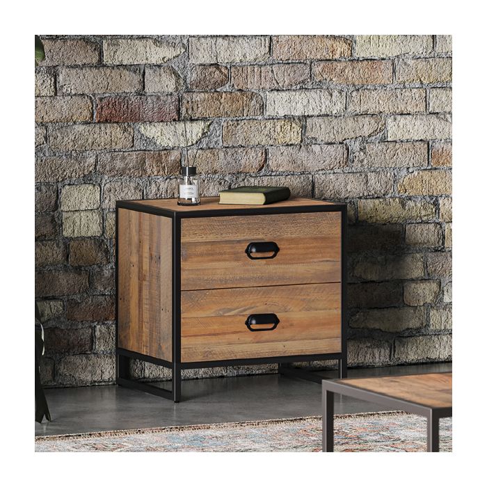 OHIO Oak Finish Chest of Drawers - Small-sized, 2 Drawers, Ready Assembled