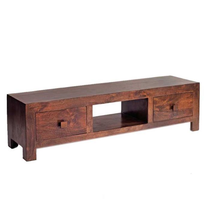 Stella Dark Mango Plasma Media Unit with 2 Drawers and open Shelf - Walnut