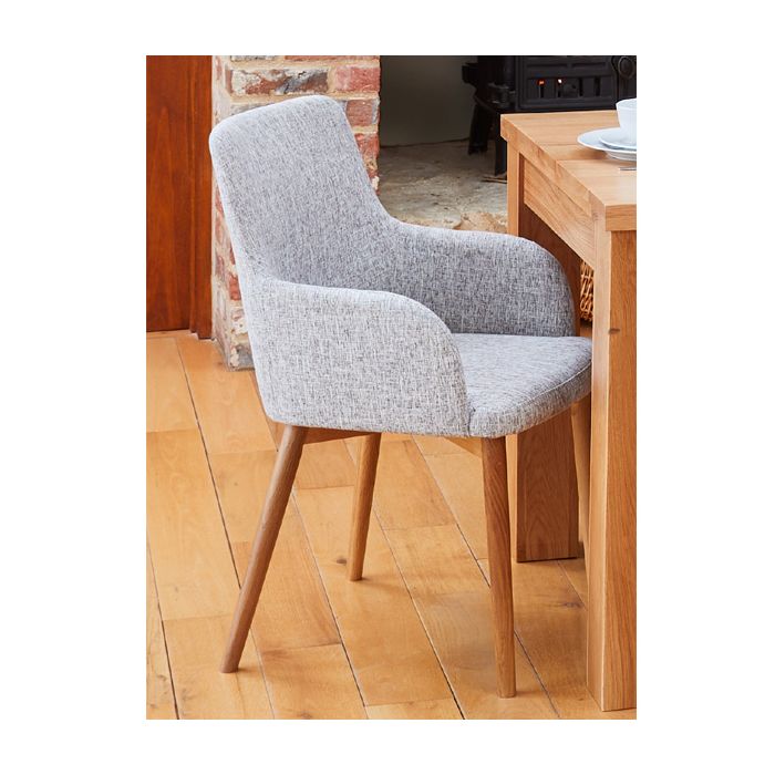 Slate Upholstered Dining Chairs with Oak Legs - Set of 2
