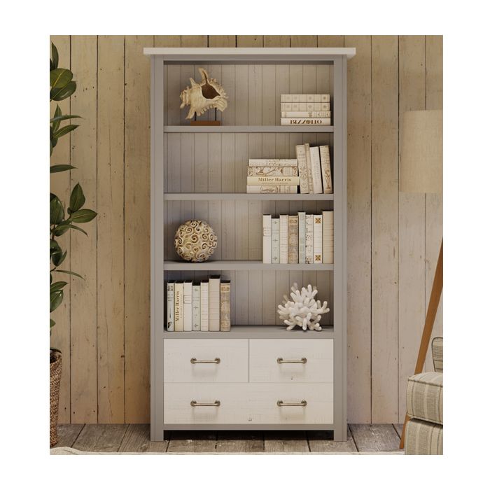 Ronald Grey Range Large Open Bookcase with 3 Drawers and 4 Shelves