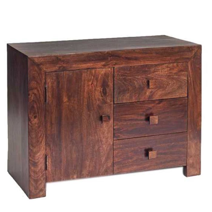 Stella Dark Mango Sideboard with 3 Drawers and Door - Walnut