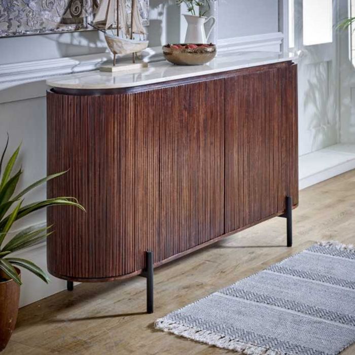 Hendry Metal Legs Mango Wood 4 Doors Sideboard - White Marble