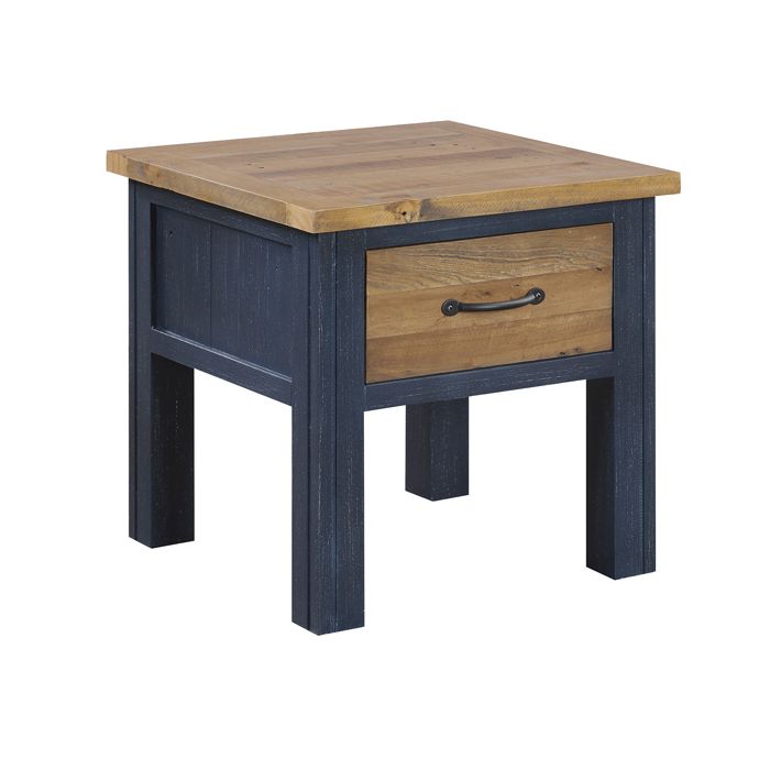 Splatter Reclaimed Wood Side Table With Drawer - Blue