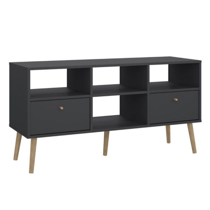 Lynzie Wooden Legs TV Unit with 2 Drawers - Dark Grey