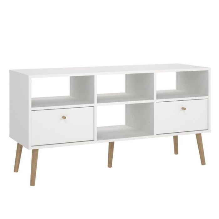 Lynzie Wooden Legs TV Unit with 2 Drawers - White
