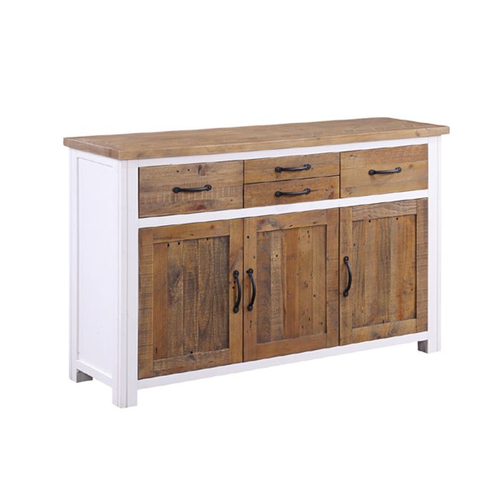 Splatter Reclaimed Wood Sideboard with 4 Drawer and 3 Door Cupboard - White