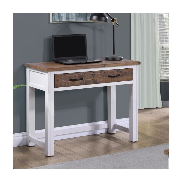 Splatter Reclaimed Wood Computer Desk with Pull Out Keyboard Tray - White