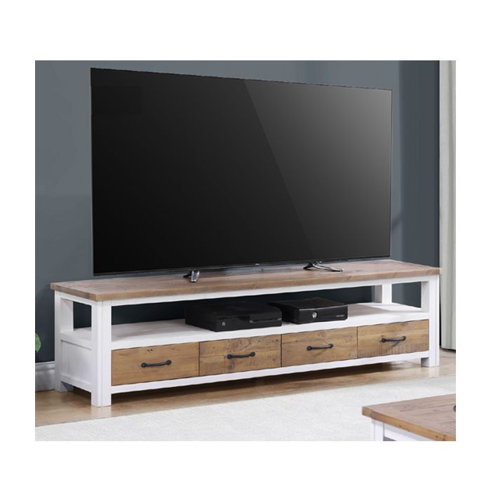 Splatter Reclaimed Wood 4 Drawer Large Tv Unit and Open Shelf - White