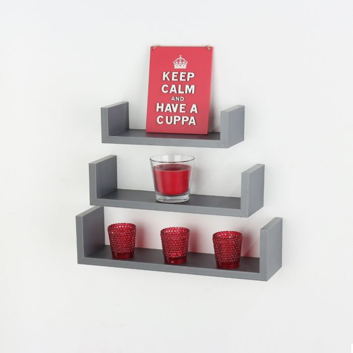Hudson 3PC U-Shape Floating Display Shelf Kit - Matt Grey