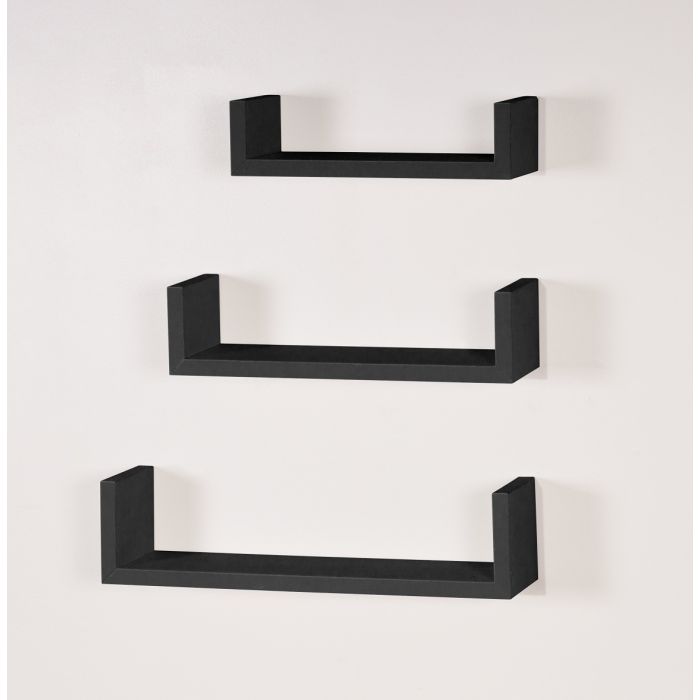 Hudson 3PC U-Shape Floating Display Shelf Kit - Matt Black
