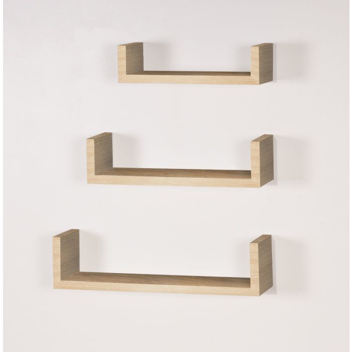 Hudson 3PC U-Shape Floating Display Shelf Kit - Oak