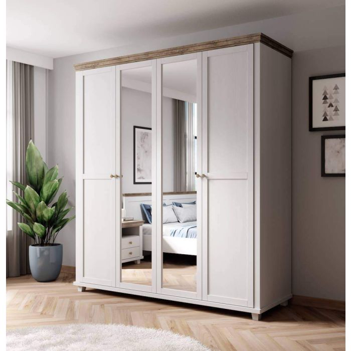 Portugal 20 - 4 Door Wardrobe 200cm - White with Oak Lefkas