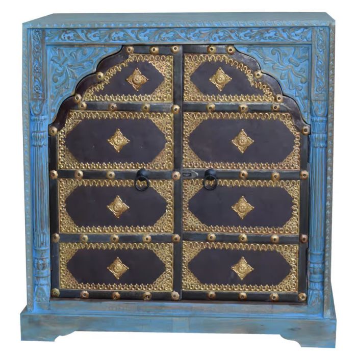 Solid Mango Wood Accent Hand Painted Small Sideboard