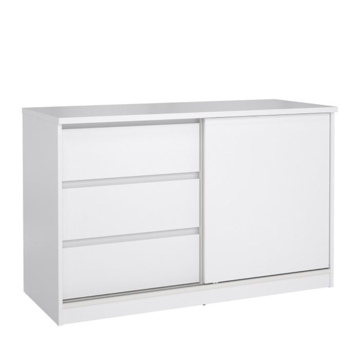Lottie Sliding Door Storage Display Unit with 3 Drawers - White High Gloss