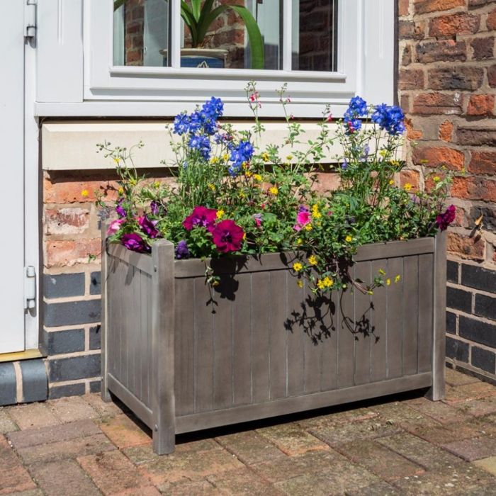 Rectangular Design 100L Hardwood Planter Pre-Painted - Grey Wash