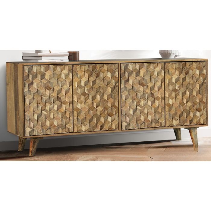Geometric Design Large 4 Doors Sideboard - Brown