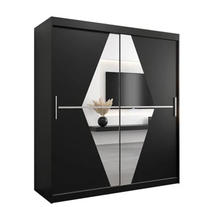 Sliding Wardrobe - SPURDLE 2 Door Mirrored Wardrobe Black 180cm