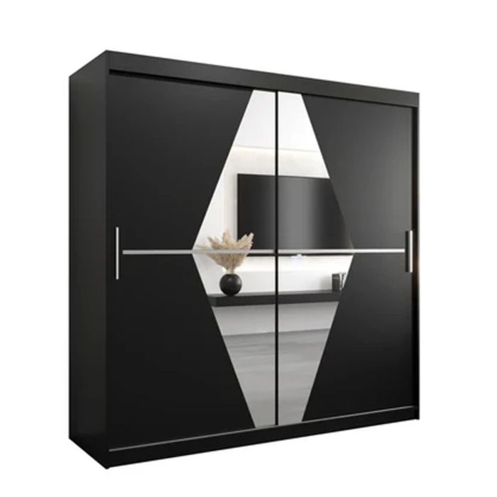 Sliding Wardrobe - SPURDLE 2 Door Mirrored Wardrobe Black 200cm