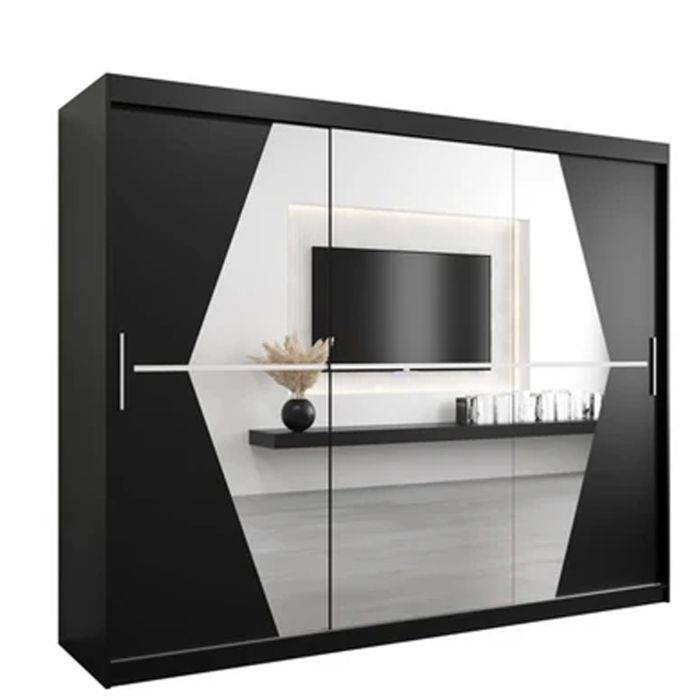 Sliding Wardrobe - SPURDLE 3 Door Mirrored Wardrobe Black 250cm