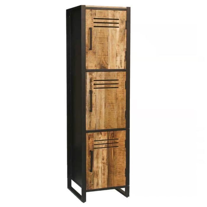 Industrial Style Mango Wood 3 Door Single Locker Cabinet - Black and Brown