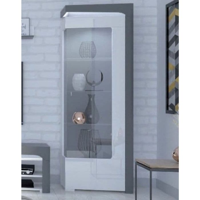 Barron High Gloss RIGHT Display Cabinet with Glass Door and LED Lights - Grey And White