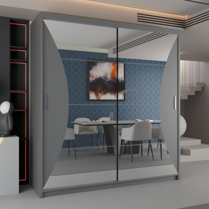 Caledonia Sliding Door Mirror Wardrobe - Grey Black White or 150cm and 203cm